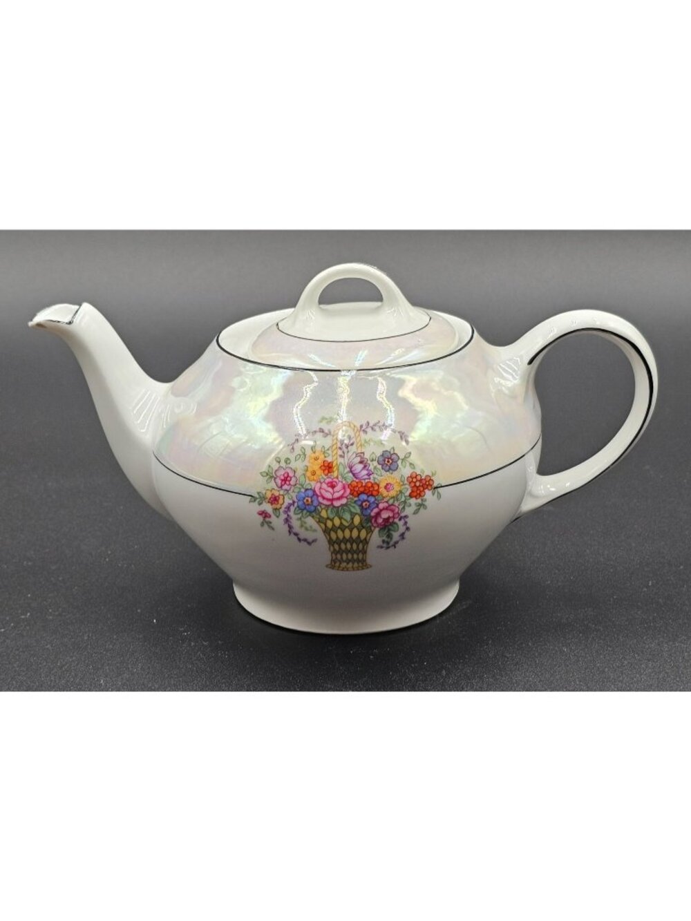 VTG Z.S&.C Bavaria Lusterware Floral Basket Porcelain Teapot With Lid 1920s
